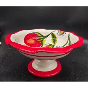 Anuru Ceramic Spain Hand Painted Strawberry Serving Bowl Compote Fruit Bowl